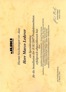 SMD-Service-Fuchs-Zertifikat Juki-SMT-Produktionslinien-installation