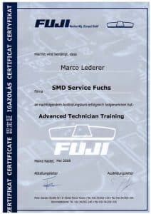 2008 Zertifikat Marco Lederer für Teilnahme an Fuji europe Ausbildungskurs Advanced Technician Training