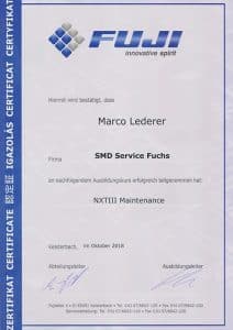 Zertifikat für Teilnahme an Fuji Ausbildungskurs
