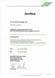 Zertifikat für Teilnahme an Kurs für SIPLACE SMD Bestücksysteme